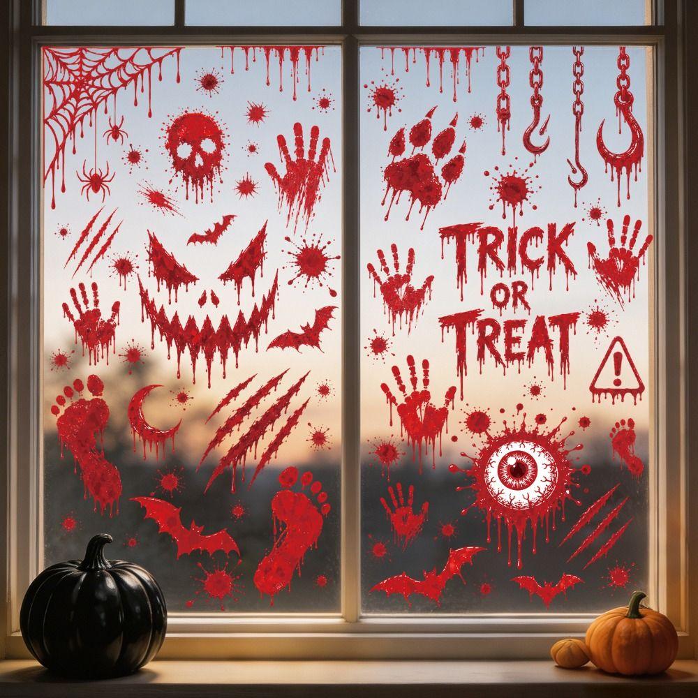 Reusable Bloody Handprint Stickers Self-adhesive Footprint Glass Stickers Wall Decoration