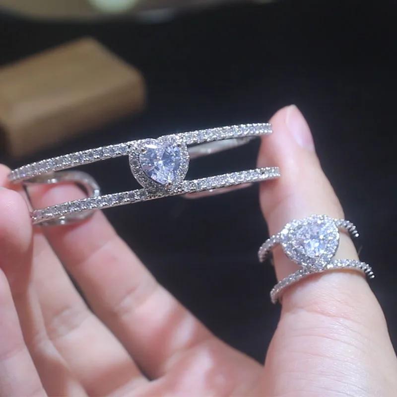 Korea&Japanese Delicate Double Layer Charm Bangles for Women Fashion Brand Jewelry Crystal Heart Bracelets Accessories