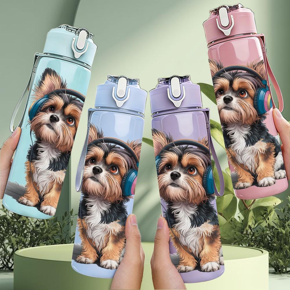 1PC Yorkshire Terrier Dog Bust Print 750ml Color Plastic Sports Water Bottle Leakproof Flip Straw Lid For Sports Office Home Use