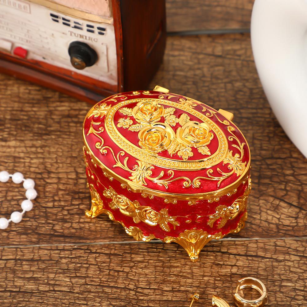 European Rose Jewelry Box, Retro Light Luxury Jewelry Box, Enamel Color Dresser, Metal Storage Box, European