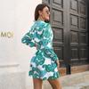 GMXIA Женская мода лето весна цветочный принт с длинным рукавом V-образным вырезом с высокой талией повседневные платья