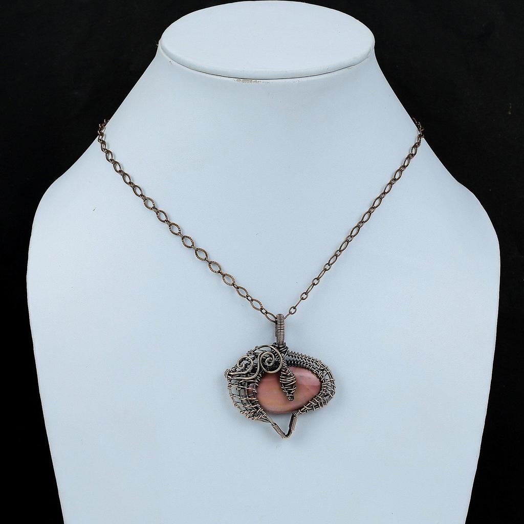 Pink Opal Pendant Copper Wire Wrapped Jewelry Handmade Boho Pendant Pink Opal Genuine Gemstone Jewelry Copper Wire Wrap Pendant Gift For Her