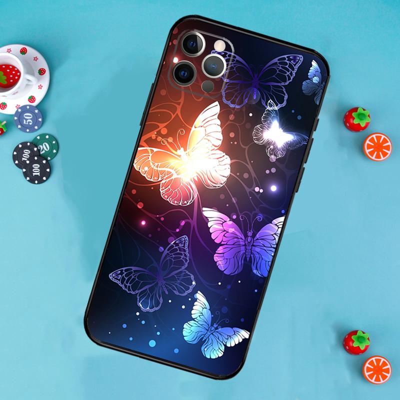 Black Beautiful Butterfly Phone Case For iPhone 17 Air 16 15 14 13 11 12 Pro Max 13 12 mini 15 16 Plus 16e Cover Funda