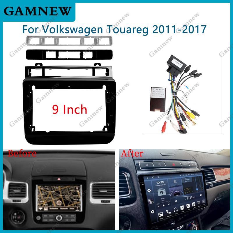 9-дюймовая рамка для автомобильной 2DIN магнитолы, стереопанель, адаптер кабеля, CAN-шина декодер для Volkswagen Touareg 2011-2017