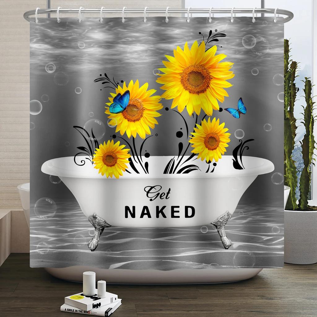 Деревенская занавеска для душа с подсолнухами и ромашками, бабочки, цветочный винтажный кантри фермерский дом, цветок, деревянная доска, водонепроницаемая занавеска для ванной