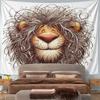 Messy-Haired Smiling Lion Illustration Pattern Wall Hanging Tapestry Decorative Tapestry Home Decor for Bedroom and Living Room