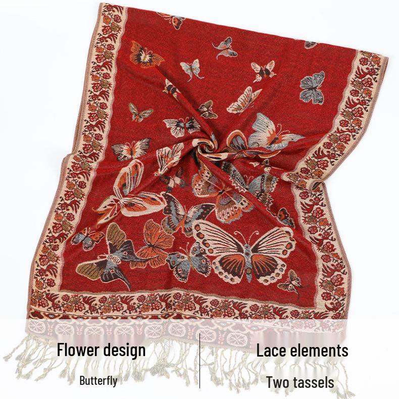 2024 Ретро Этнический Длинный Шарф-Шаль с Кисточками для Женщин - Мода Осень/Зима, Теплая Накидка на Шею