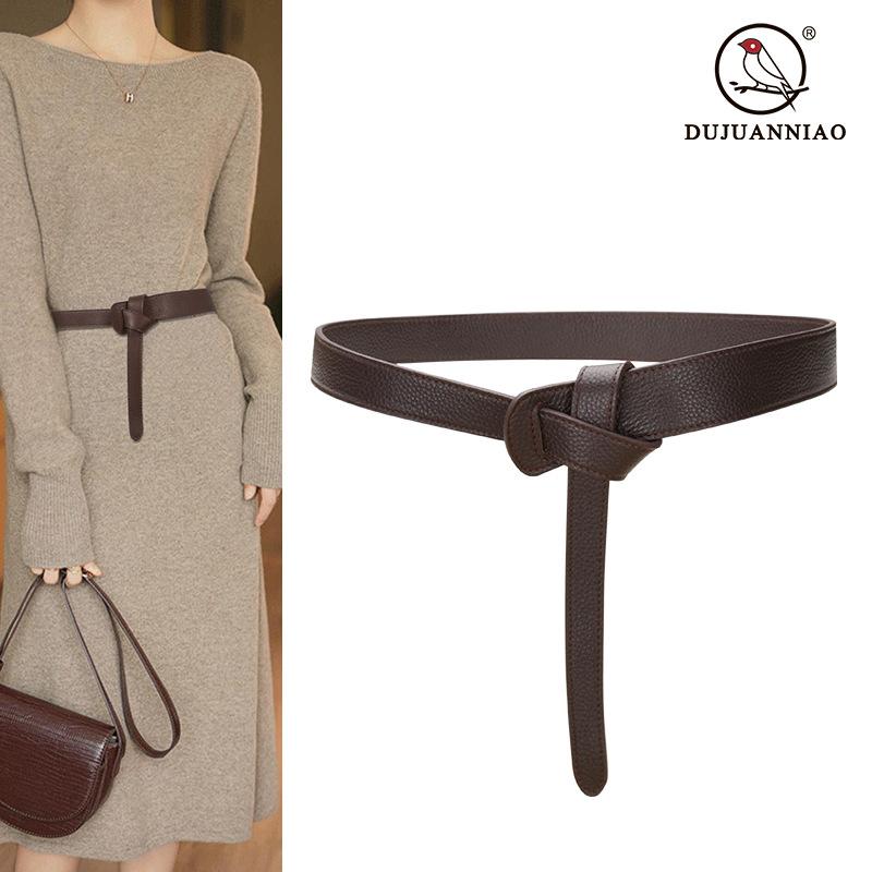 Двусторонний пояс из коровьей кожи первого слоя, женская декоративная юбка с узлом, кожаный пояс на талии, женская куртка-свитер