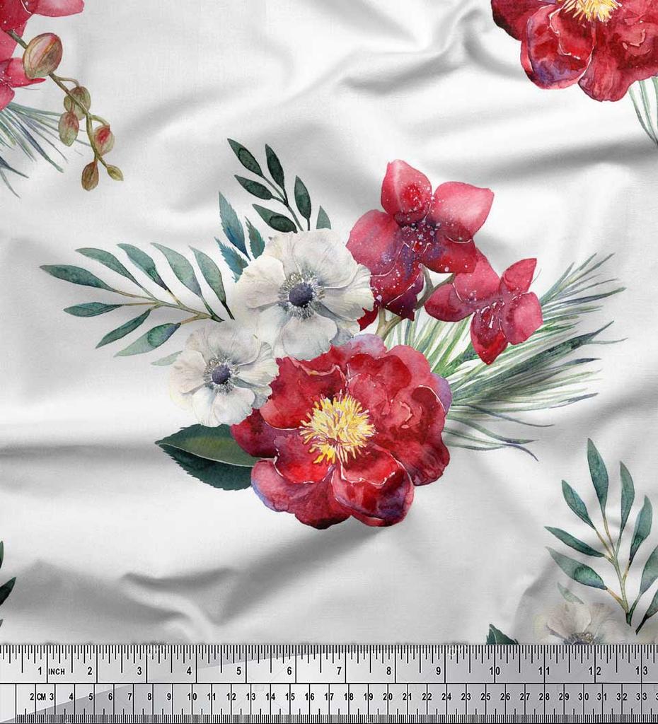 Soimoi Черная полиэфирная креповая ткань с цветочным принтом пионов и анемонов 1 ярд 42 дюйма