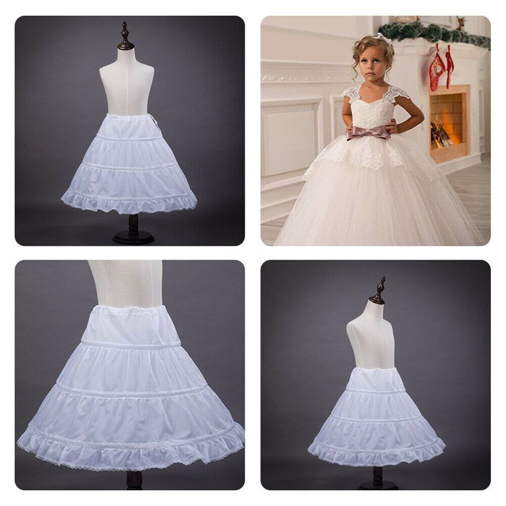 Children 3 Hoops Tutu Skirt White Lace Princess Skirt Flower Crinoline Skirt Petticoat
