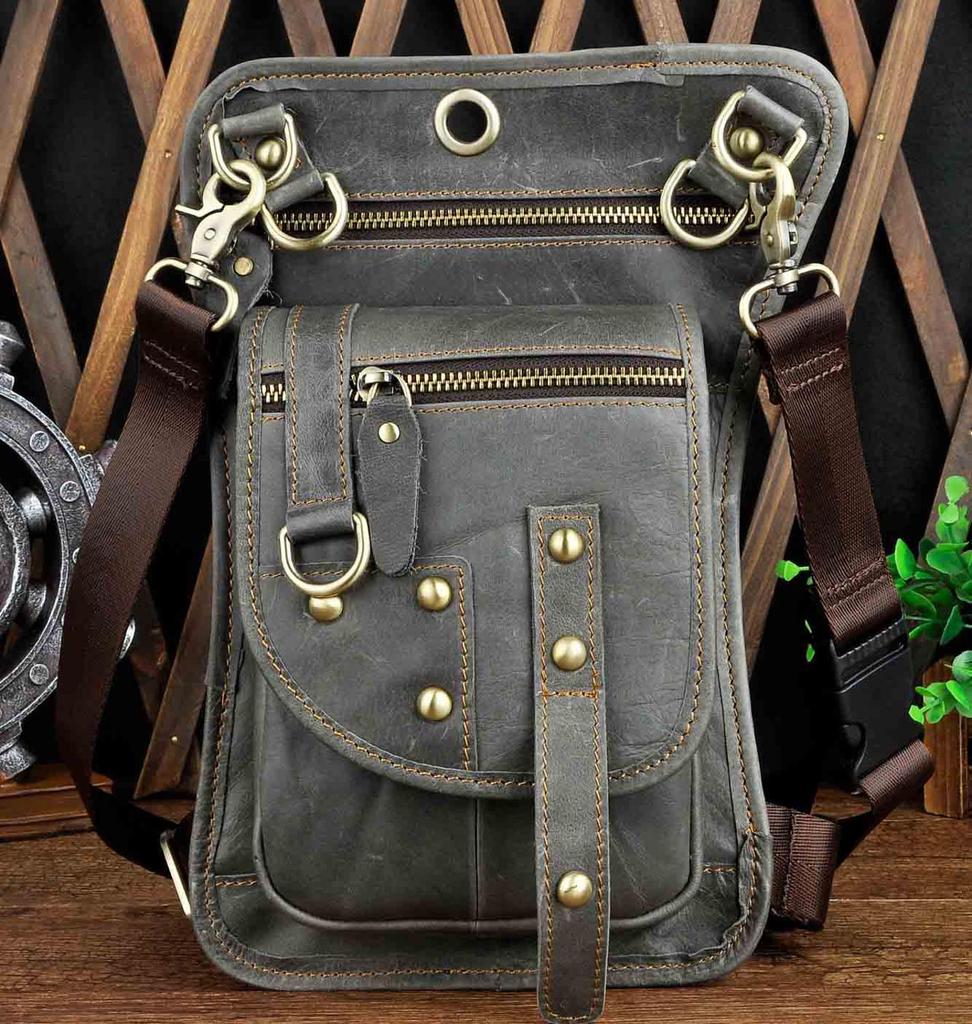 Mens Genuine Leather Multifunction Shoulder Crossbody Messenger Bag Hook Waist Pack Drop Thigh Leg Bag