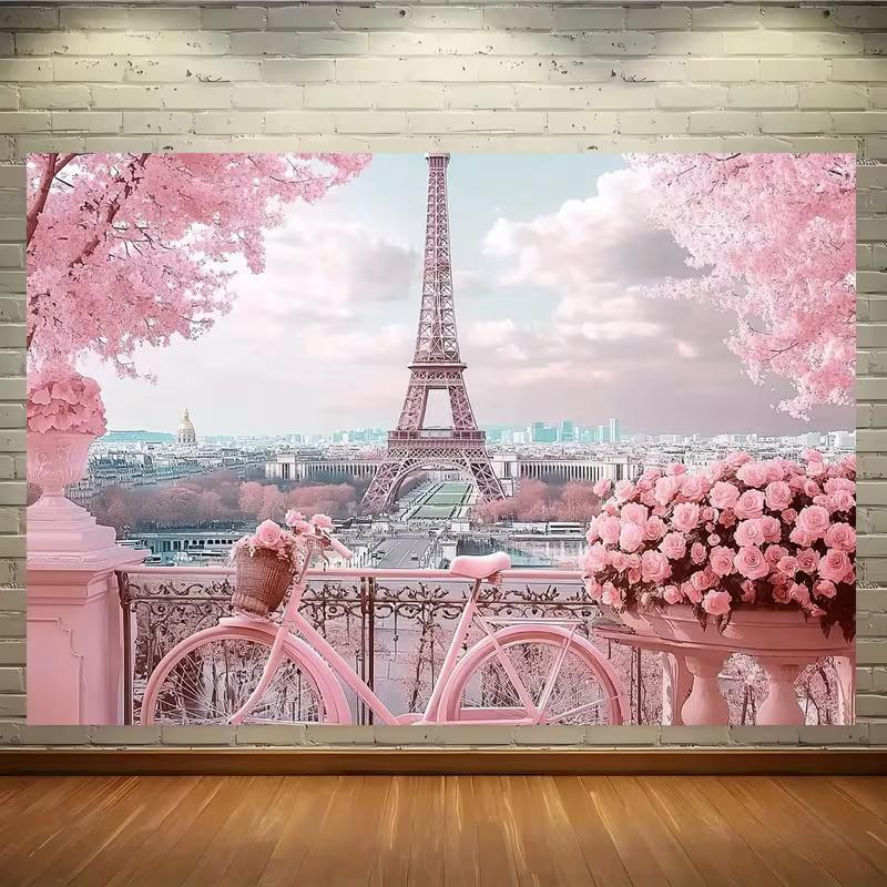 2D пастельная гобеленовая картина с Эйфелевой башней в Париже для Instagram, прямых трансляций и фона для вечеринки