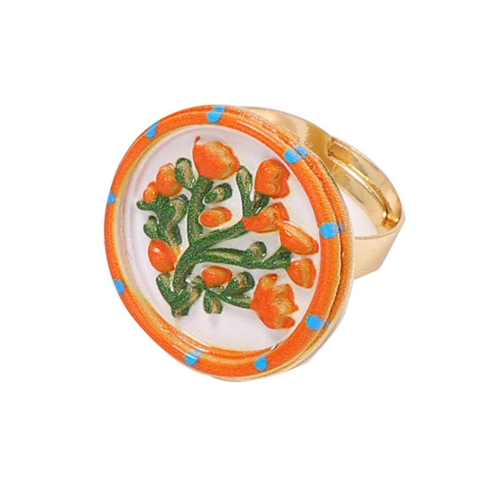 Ethnic Style Enamel Flower Ring French Glazed Ring Luxury Vintage Ring Women