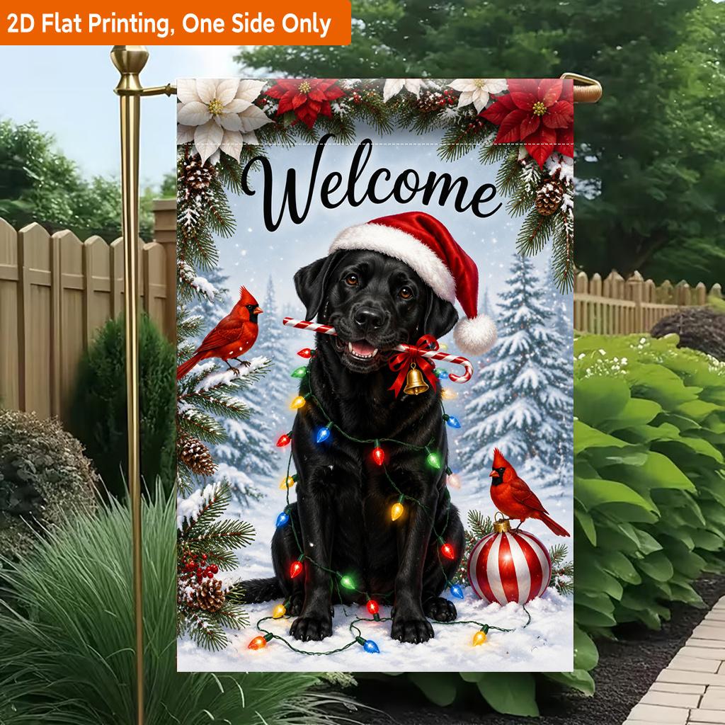 2D Flat, 2D Flat Printing Garden Flag 1pc, Christmas Dog with Lights Durable Single-Sided Print Yard Flag, Garden & Home Holiday Decoration, 29.97x44.