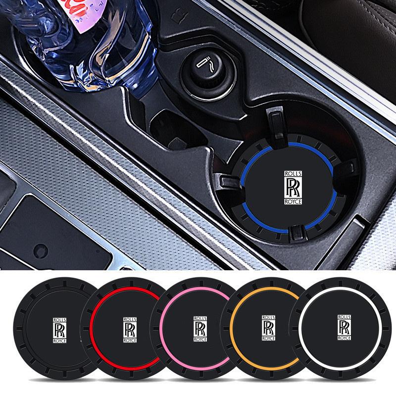 2PC Leather Interior Car Anti Slip Mat Coaster Car Water Cup Slot Accessory for Rolls-Royce Cullinan Phantom Ghost Wraith Dawn