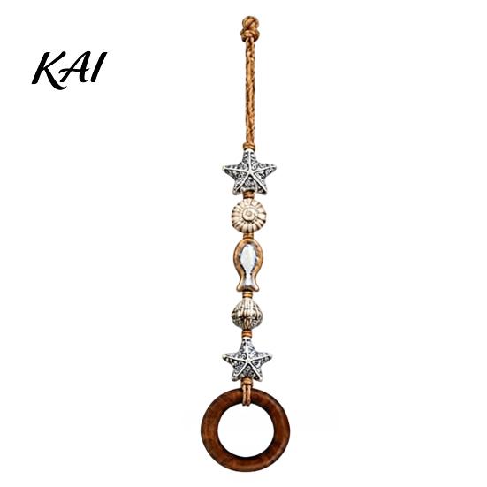 Boho Towel Holder for Bathroom Beaded Hanger, Bohemian Wall Mounted Wood Ring Hand Solid Rack Holder, Decorative Hemp Rope Storage And Kitchen