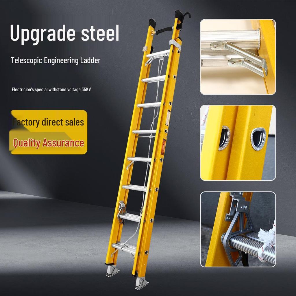 Изолированная телескопическая лестница с железными ножками и поперечиной из алюминиевого сплава - Стеклопластиковая подъемная лестница для электрика