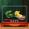 Aris & Juno Liuli & Flocked-Gold Cabbage Sculpture - Xi Na Bai CAI Chinese Wealth Symbol, Hand-Carved Glass Art with Wooden Base & Acrylic Display