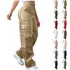 Womens Elastic High Waisted Cargo Pants Stretch Casual Wide Leg Streetwear Parachute Hiking Pants With Pockets