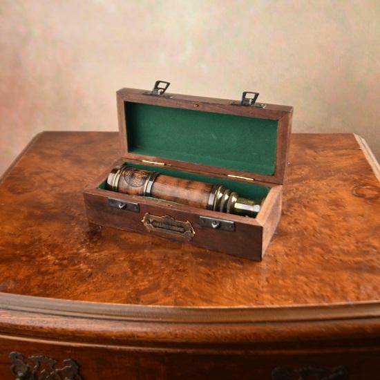 Lunette In Gift Box, Brass Telescope, Inlaid Spyglass In Wooden Box, Retro Accessories Gift