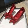 Модные красные милые туфли-лодочки в стиле «бабочка» Женские туфли на высоком каблуке со стразами Женские туфли с острым носком Элегантные свадебные туфли Женские босоножки
