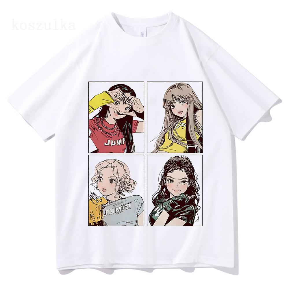2025 Kpop BP Jump Tshirts Pink Girls Band Clothing Adorable Anime Graphic T Shirts Summer High Quality Cotton Comfortable Tops