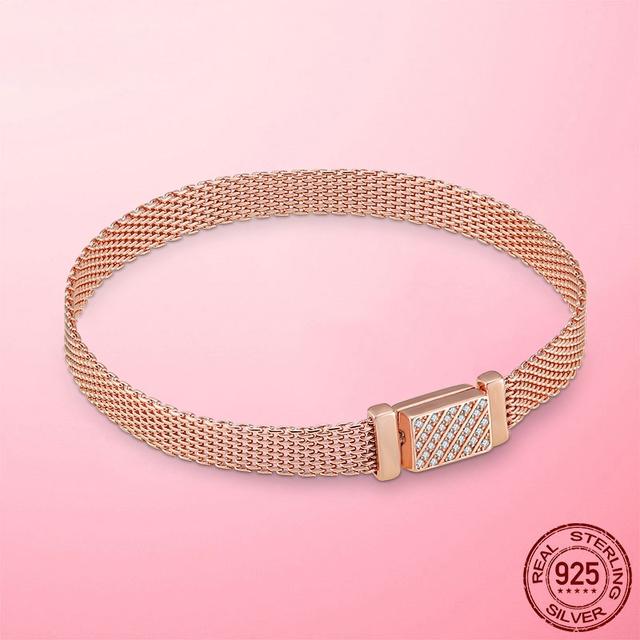 Bracelet 925 Silver & Rose Gold Cubic Zircon Clasp Reflection Bracelet for Women Bracelet Silver Jewelry