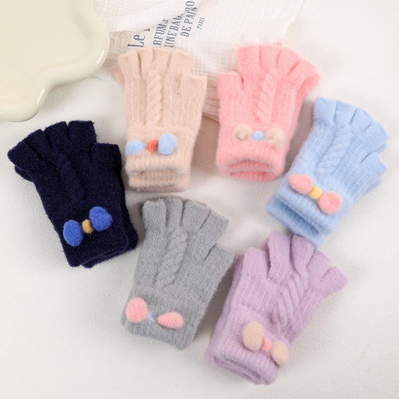 Детские плюшевые митенки с бантиком в корейском стиле - Теплые и милые для осени/зимы