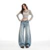 American scimitar wide-leg jeans women's spring and autumn new Spice Girl high-waisted loose and thin straight floor pants