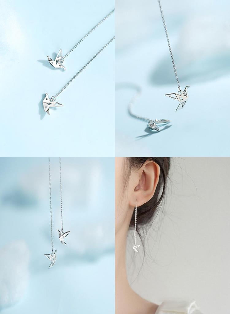 Se756 Yixuan Sparkling Diamond Origami Crane Ear Threader Elegant And Chic Chain Design