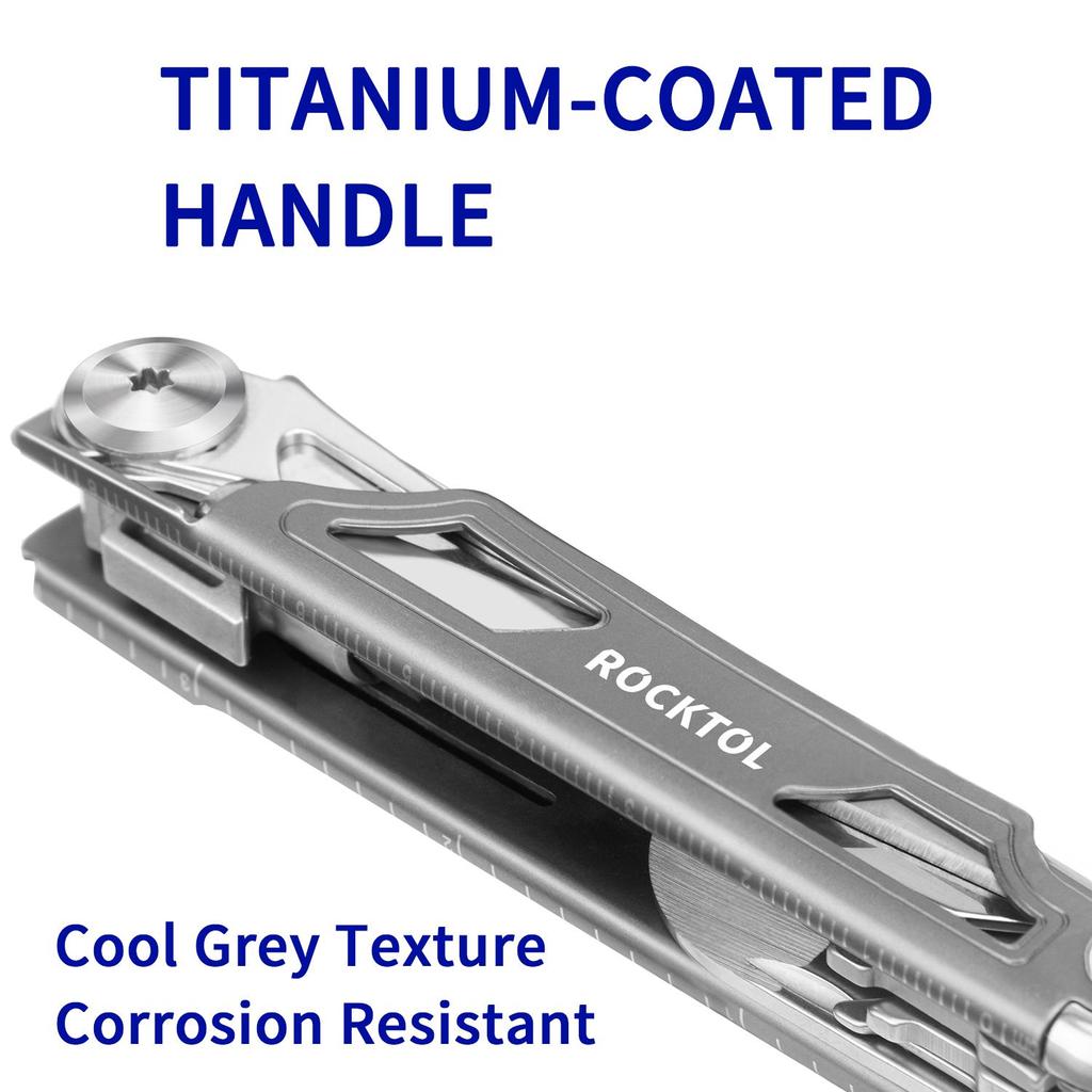 ROCKTOL Складной карманный нож, универсальный нож из нержавеющей стали 12-в-1 с титановой ручкой