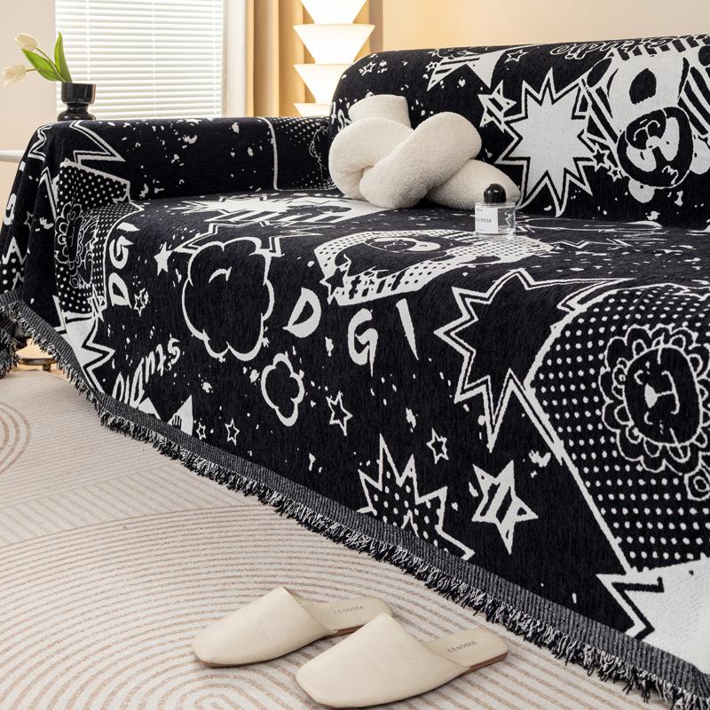 Черный шенилловый чехол для дивана Ткань Four Seasons General Fabrics Полотенце для дивана Полное покрытие Универсальный нескользящий чехол Одеяло