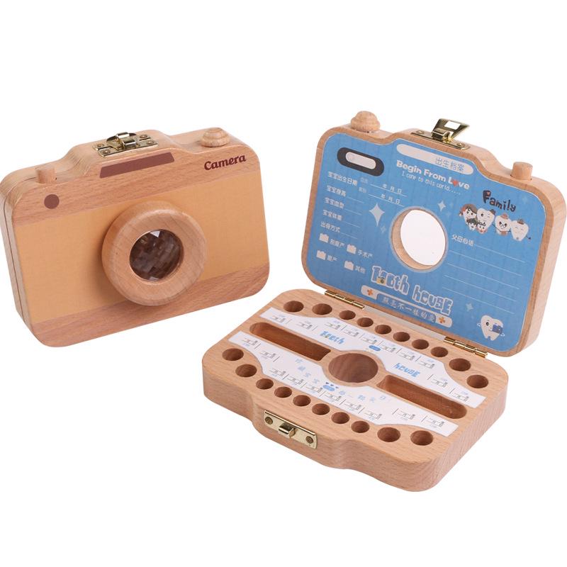 Wooden Baby Tooth & Lanugo Preservation Box - Children's Camera Design