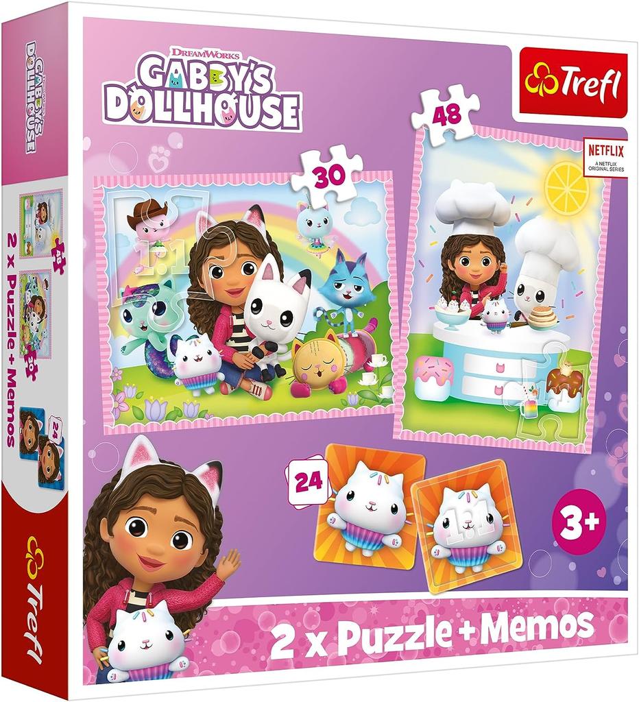 TREFL 93382 2-in-1 Puzzle MEMOS Gabi with a Cat Friend