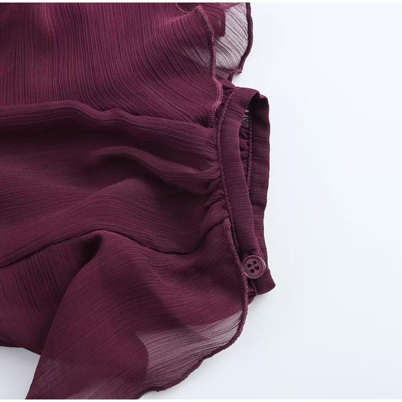 Модные женские рубашки с оборками, свободные, сексуальные, с V-образным вырезом, однобортные, с рукавами-фонариками, блузка 2025 года, весна-лето, женские уличные однотонные топы