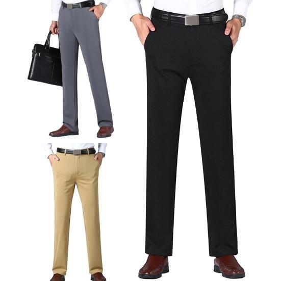 Мужские брюки, прямые карманы на молнии и пуговицах, сплошной цвет, мягкие дышащие тонкие брюки в деловом стиле, повседневные длинные брюки полной длины