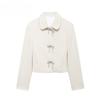 Autumn and Winter Women's Small Fragrant Lapel Bow Button Decoration Slim Fit Textured Short Coat
