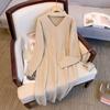 Autumn and Winter Women's Plus Size Hollow V-neck French Trend Solid Color Sweater Skirt Dress