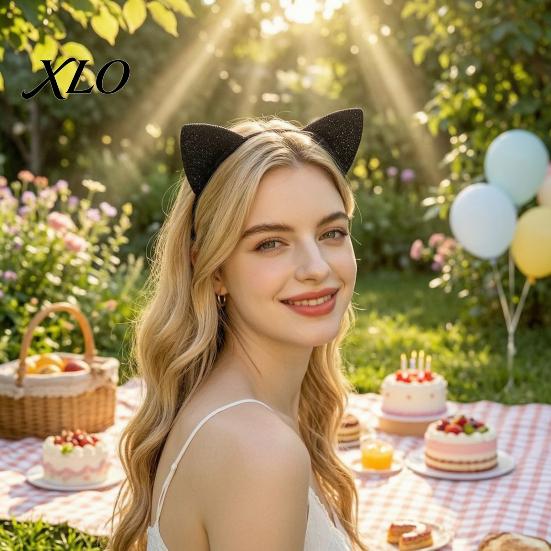 Cute Animal Ear Headpiece Furry Cat Ears Headband for Women, Glitter Hair Cosplay Costume Props Accessory Halloween Party And Masquerade Events
