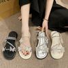 Beach Slippers Spring Flip-flops New Bow Diamond Sandals Female Summer Flat Bottom Feng Shui Fairy Fashion with Skirt