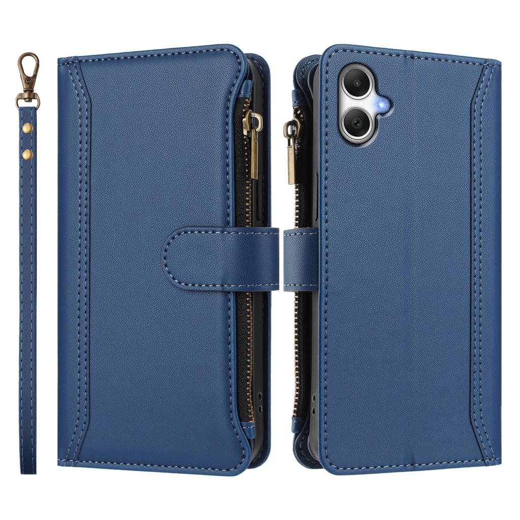 For Samsung Galaxy F05/Galaxy M05 4G/Galaxy A05 4G Leather Case 9 Card Slots Zipper Wallet Stand Phone Cover with Wrist Strap