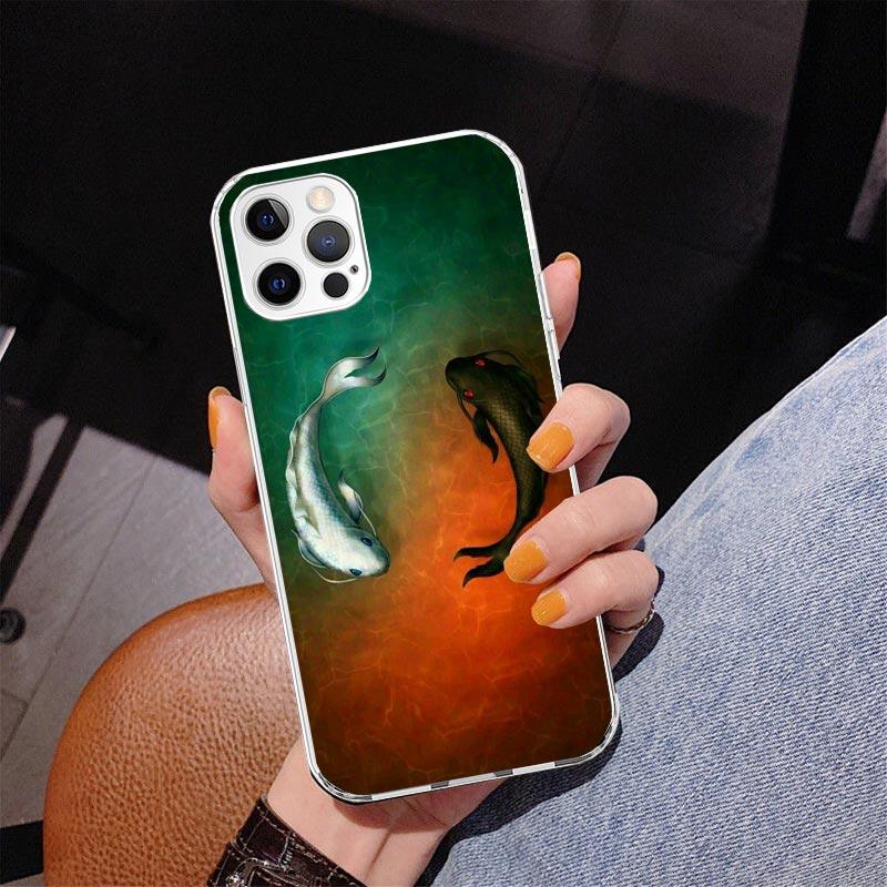 Япония Рыба Кои Инь Ян Искусство Чехол для Телефона для Iphone 17 Air 16 11 12 13 Mini 14 Plus 15 Pro Max 7 8E SE 2020 16ProMax Чехол для Телефона C