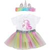 New Born Baby Doll Clothes, Unicorn Pattern Romper and Skirt and Headband for 18" Dolls (40-45cm) Set of 3