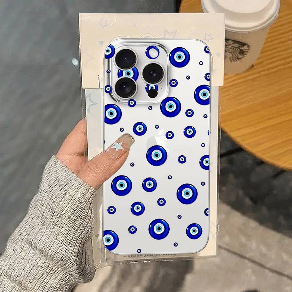 Чехол для телефона 'Голубые глаза' для iPhone 17/16/15/11/13/14 Pro Max Plus/X/Xr/Xs Max/12mini Air Прозрачный