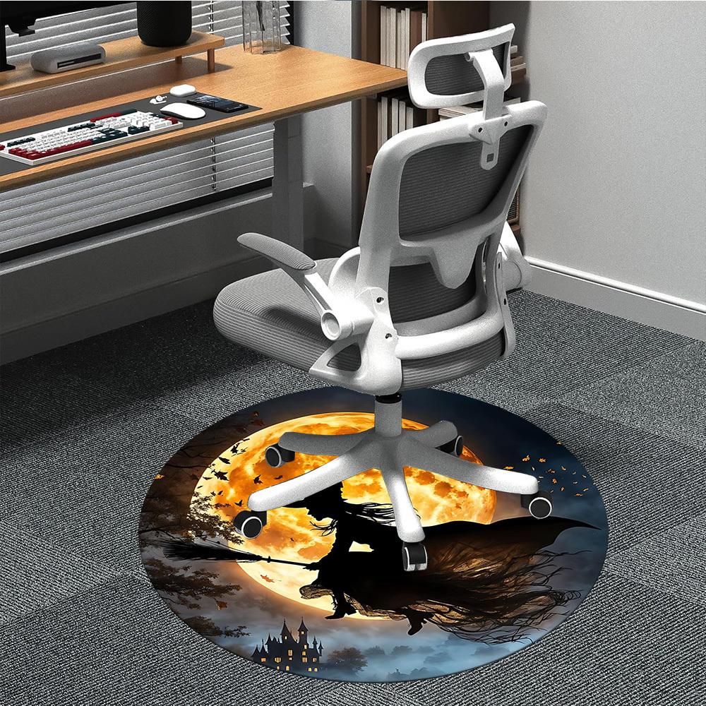 1PCMoon Witch Office Round Area Rug, Mat Suitable For Office, Under Office Chairs Bedroom Living Room Home Decor, Room Deco