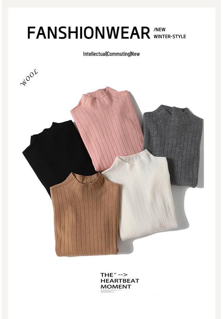 Women's 100% Wool Ribbed Sweater, Half-High Neck, Seamless & Soft, TN1615 - Ideal Autumn/Winter Base Layer, 30 Count