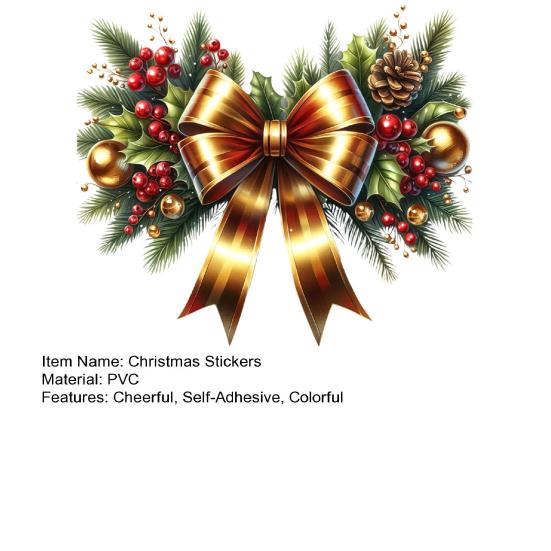 Рождественские наклейки Праздничные наклейки с бантом и венком Съемные ПВХ наклейки для оконного стекла, двери, праздничного домашнего декора
