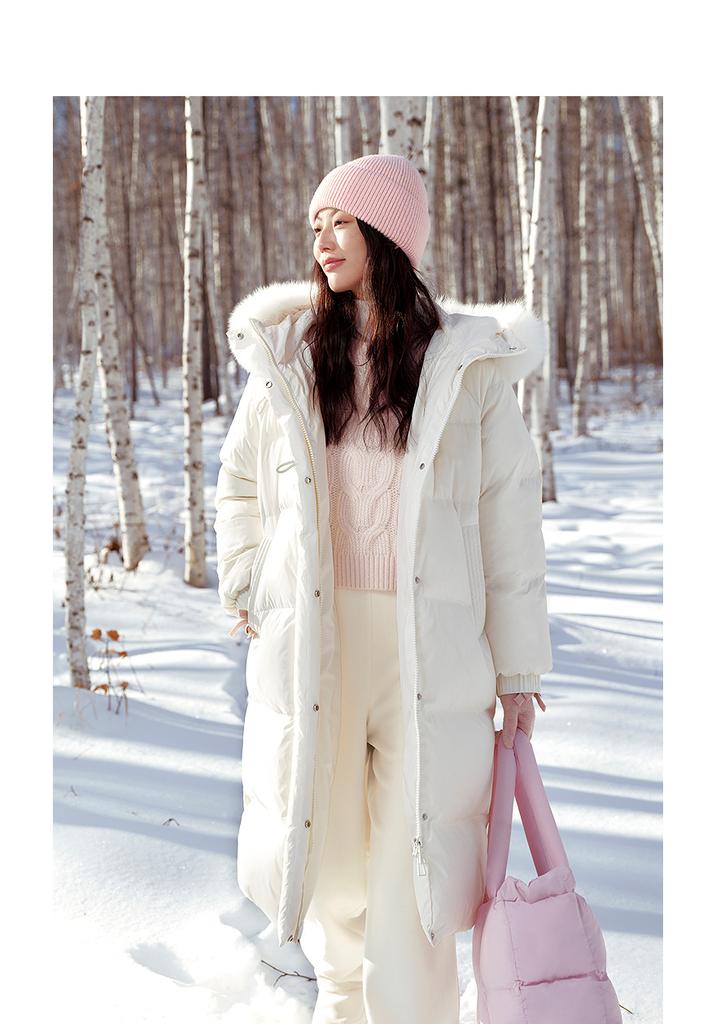 Shoulder inserted double zipper fox fur collar down jacket