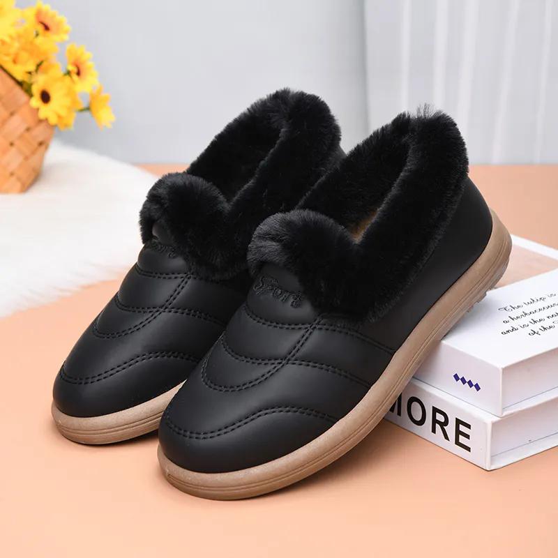 WTEMPO Универсальные однотонные туфли из ПУ с мягкой подошвой, нескользящие, женские, осенне-зимние, большого размера, теплые, плюшевые, повседневные туфли без застежек