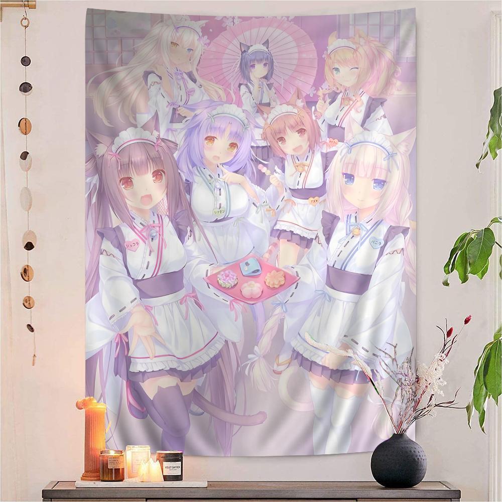 Аниме Nekopara Фильм Липкий DIY Настенный Гобелен Хиппи Цветочные Настенные Ковры Декор для Общежития Настенное Искусство для Спальни Гостиной Дизайн